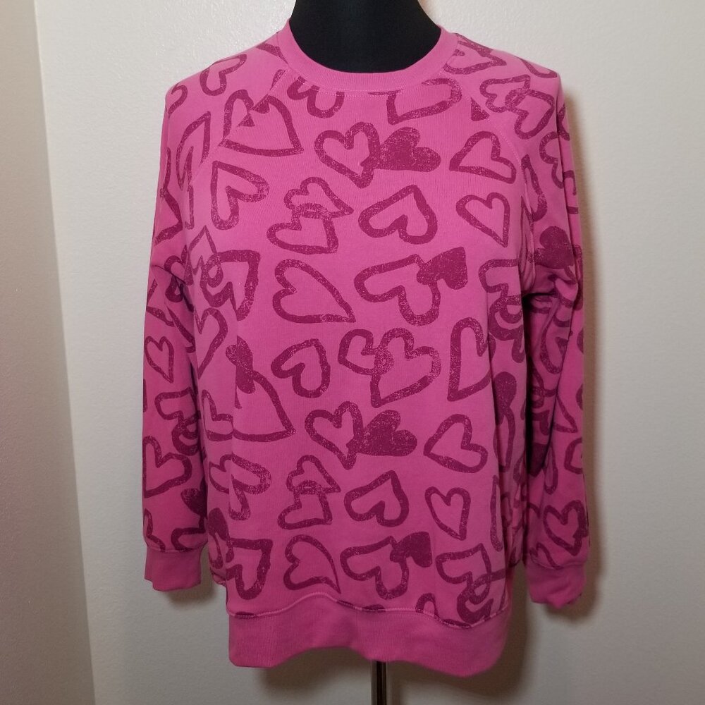 Torrid Heart Valentine’s Cozy Fleece Raglan Sweatshirt Size 0 Pink Love Retro